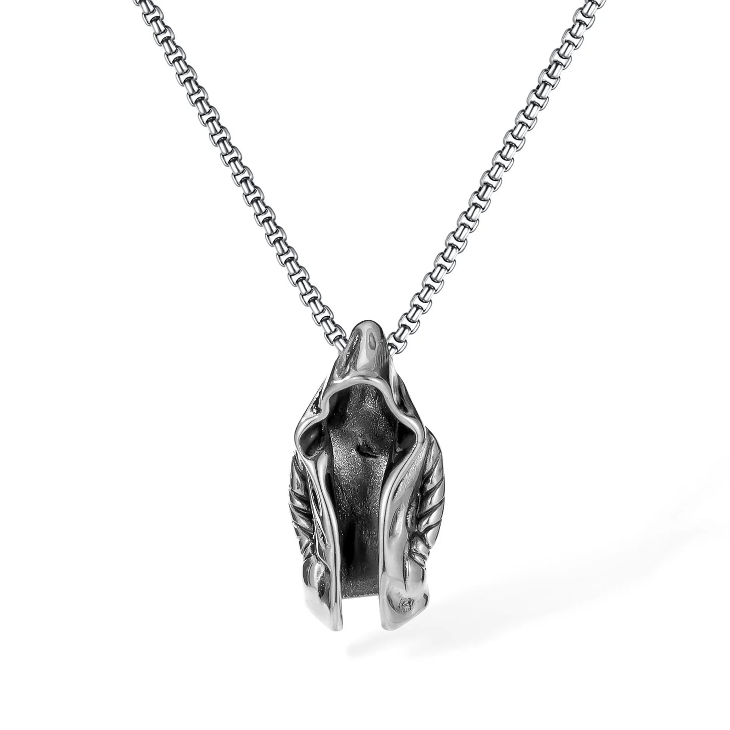 Men’s Assassin Cloak Pendant Necklace – Retro Punk Style Stainless Steel Hooded Cape Jewelry