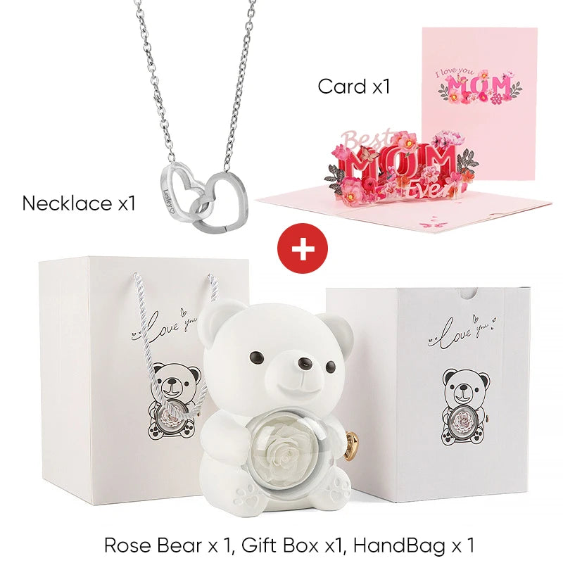 2025 New Beautiful 3D Mother's Day Card Roses Teddy Bear and Necklace Best Personalized Unique Mother’s Day Gifts for Mom