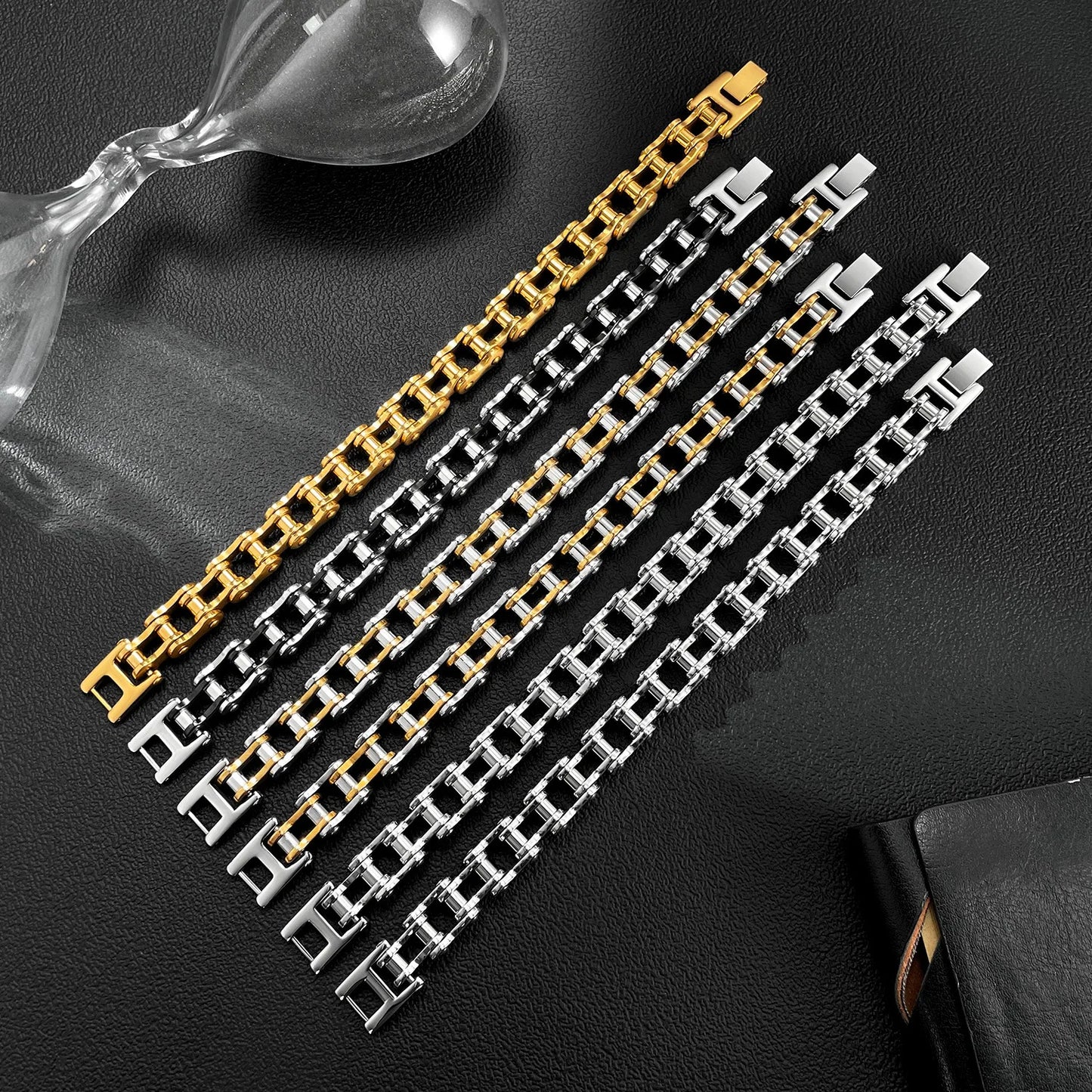 Hot-Selling Titanium Steel Biker Bracelet for Men – Rock Style Motorcycle Chain Design, Punk Jewelry