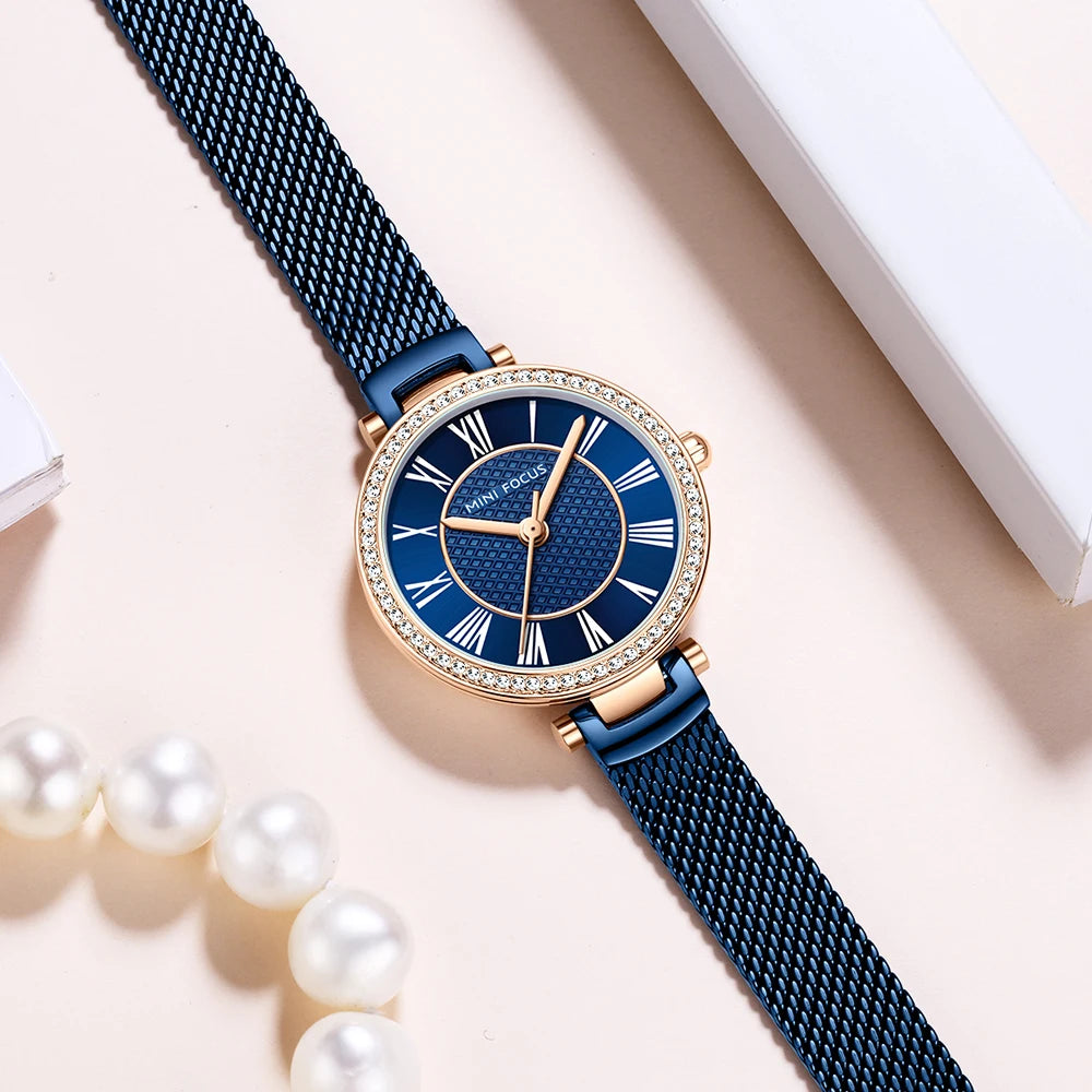 MINIFOCUS Women's Watch Japanese Quartz Waterproof Fashion Wristwatch Milanese Mesh Stainless Steel Band Elegant Gift for Ladies