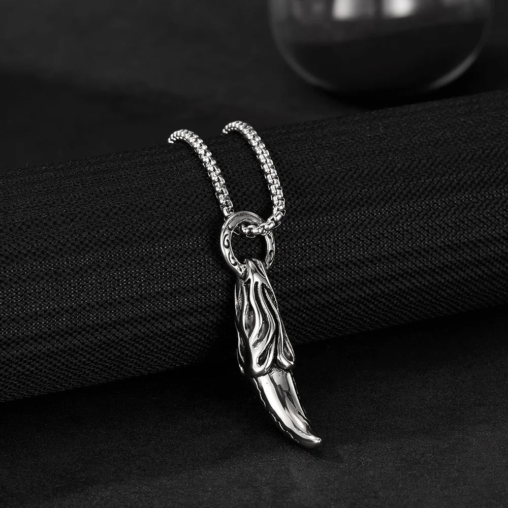 Men’s Wolf Fang Pendant Necklace – Punk Stainless Steel Tooth Amulet, Streetwear Hip Hop Chain Jewelry