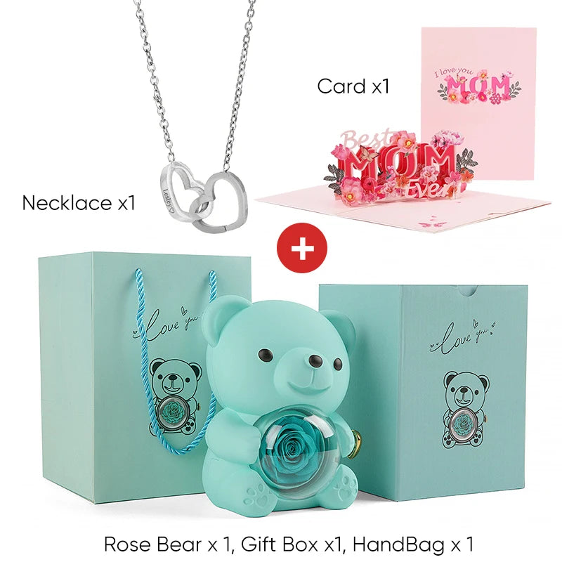 2025 New Beautiful 3D Mother's Day Card Roses Teddy Bear and Necklace Best Personalized Unique Mother’s Day Gifts for Mom