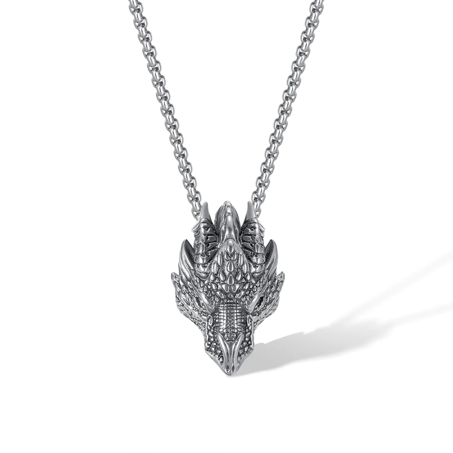 Men’s Dragon Head Pendant Necklace – Vintage Hip Hop Stainless Steel Chain with Fierce Style