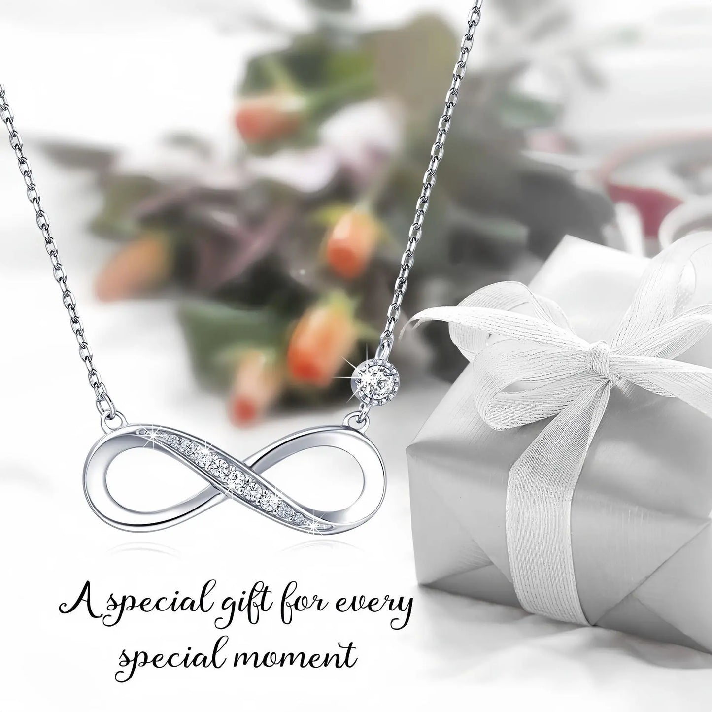 2025 Mother's Day Gifts Idea 8-Character Infinite Love Necklace Real Rose Teddy Bear Jewelry Storage Gift Box for Wife Mom Women