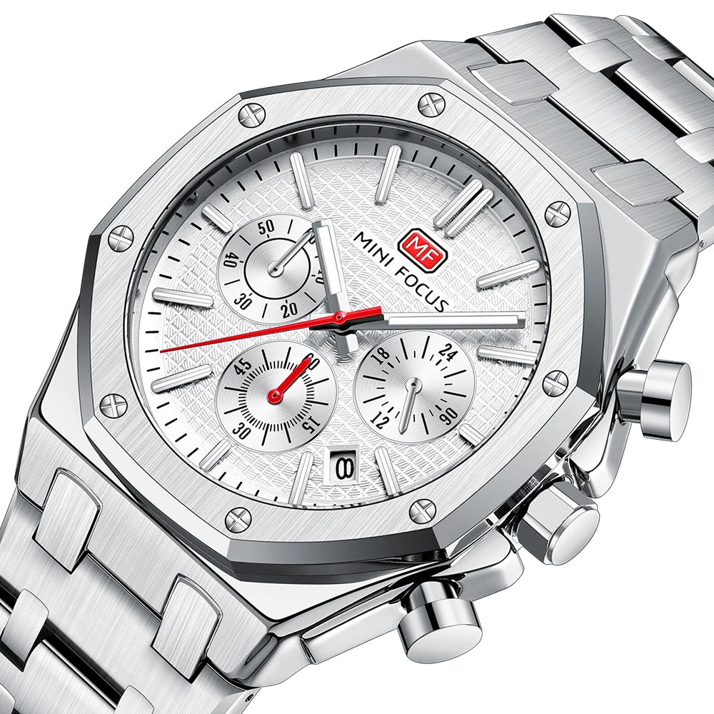 MINIFOCUS Men’s Business Casual Multifunction Quartz Watch – Luminous Waterproof Stainless Steel Band Watch Father’s Day Gift