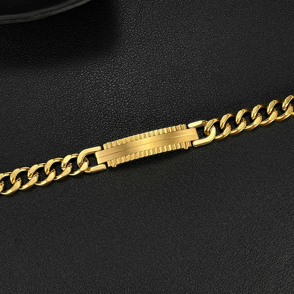 Vintage Gold Cuban Chain Bracelet for Men – Stainless Steel Titanium Punk Style Jewelry