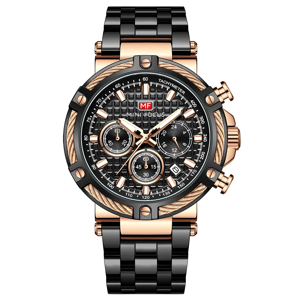 MINIFOCUS Men's Luxury Business Casual Watch Waterproof Quartz Wristwatch Luminous Stainless Steel Fashion Chronograph for Work