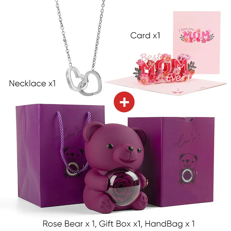 2025 New Beautiful 3D Mother's Day Card Roses Teddy Bear and Necklace Best Personalized Unique Mother’s Day Gifts for Mom