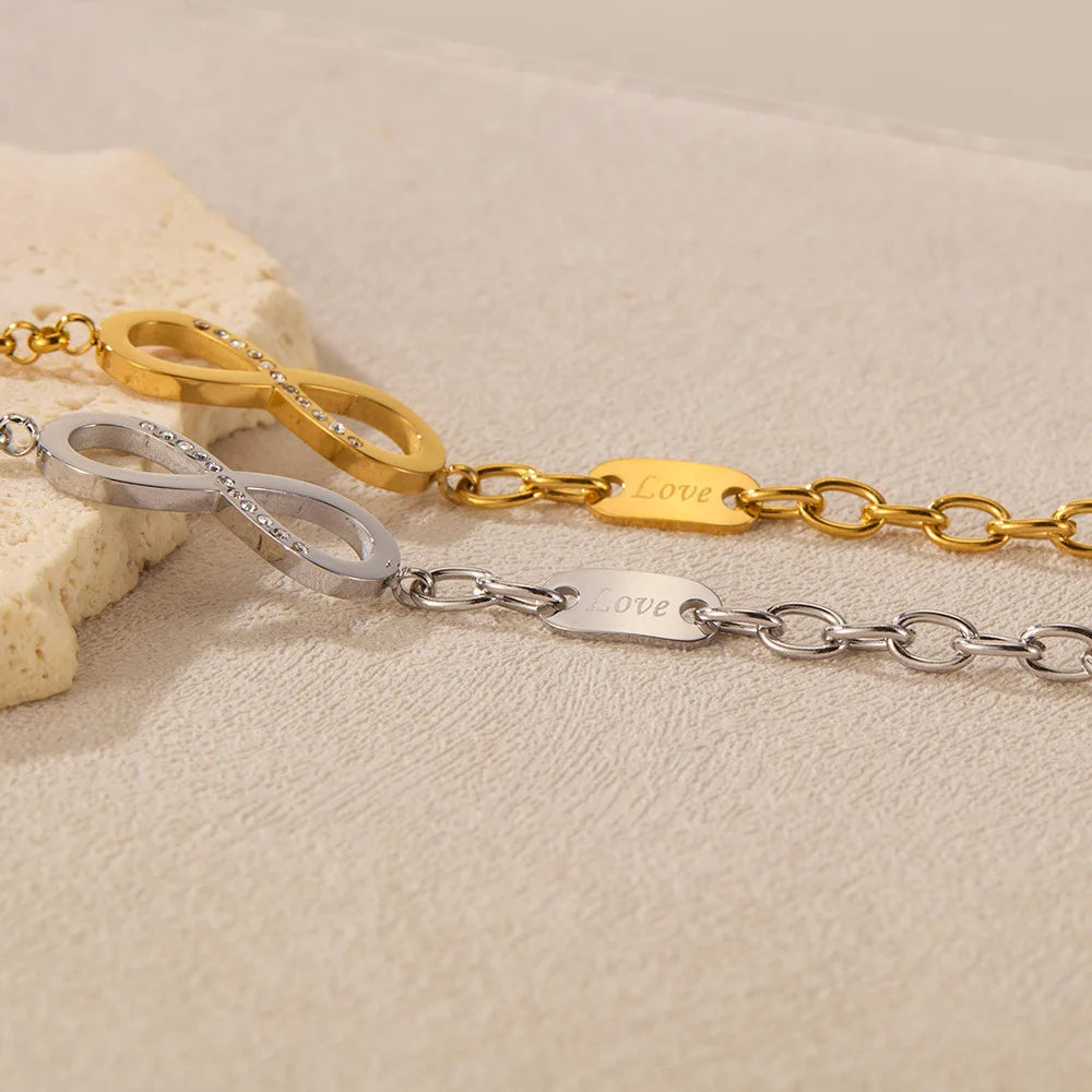INS Style Stainless Steel Number 8 Zircon Chain Bracelet for Women