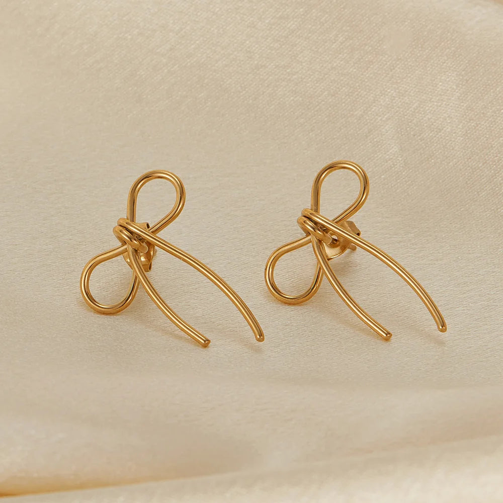 Minimalist Stainless Steel Bow Earrings for Women – Creative INS Style Statement Jewelry