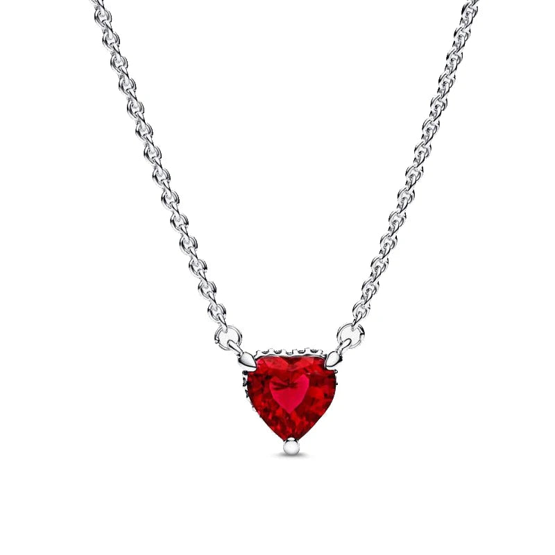 Red/Pink Shiny Love Full of Diamond Jewelry Charm Necklace Women Exquisite Jewelry Gift Rose Box Gifts Set