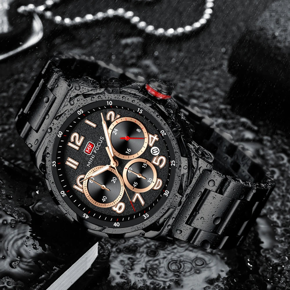 MINIFOCUS Men's Business Watch – Multifunction Waterproof Quartz Wristwatch Stainless Steel Band Stylish Professional Design