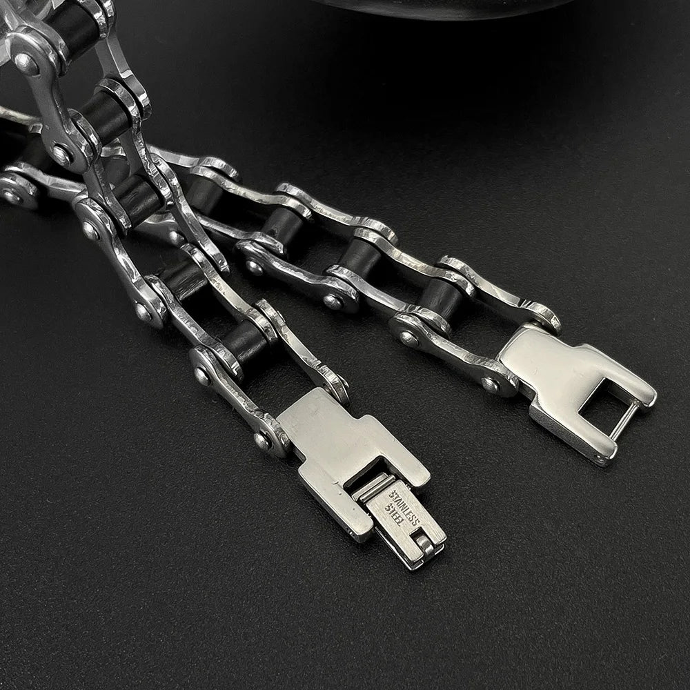 Men’s Polished Hollow Motorcycle Chain Bracelet – Stylish Titanium Stainless Steel Wristwear with Minimalist Edge