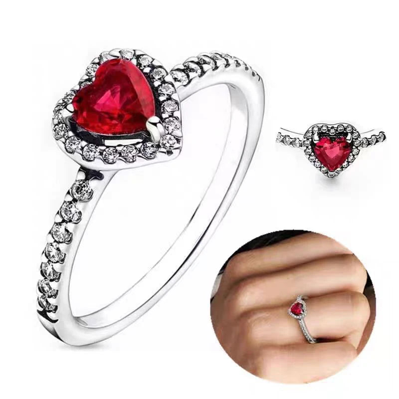 Mother's Day Valentine Gift Silver Love Zircon Ring and Rose Gift Box Set for Mother Girlfriend Wife Lover Sister
