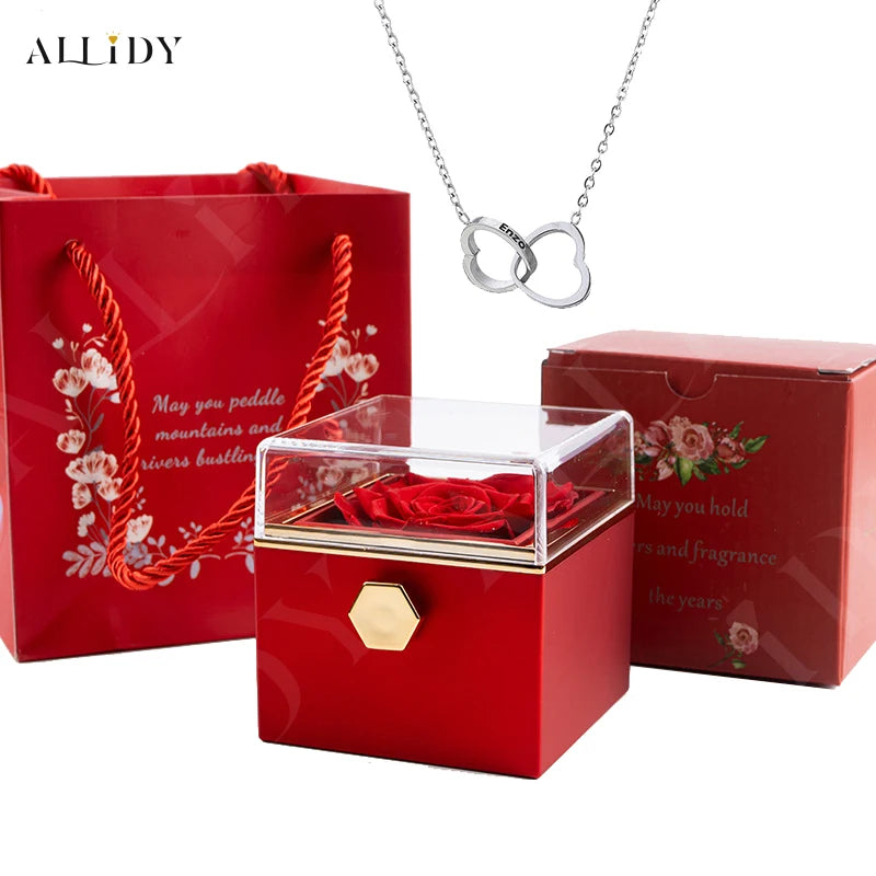 Exclusive Custom Romance Gifts Real Eternal Roses & Name Engraving Stainless Steel Necklace Your Perfect Holiday Gifts for Women