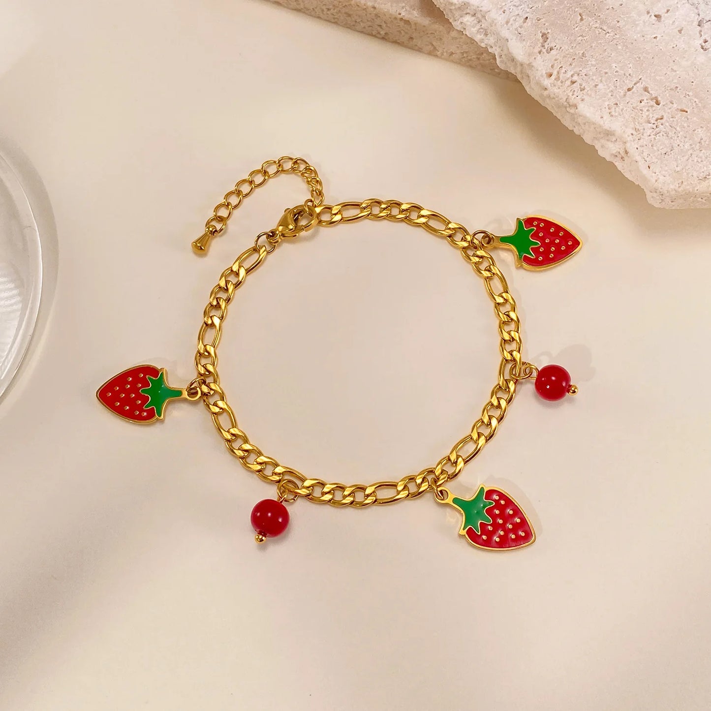 Fruit Charm Bracelet for Women – Stainless Steel Cherry Strawberry Enamel Titanium Steel Fashion Jewelry