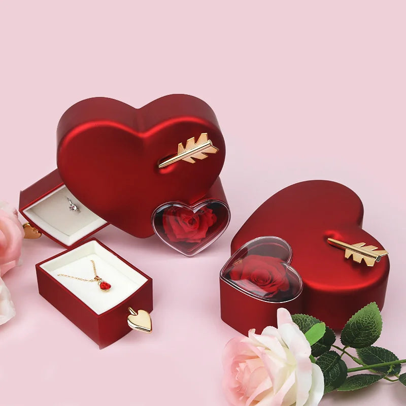 Hot Sale Cross-border Creative Heart-shaped Jewelry Storage Box for Valentine's Day with Unique Packaging Design for Rose
