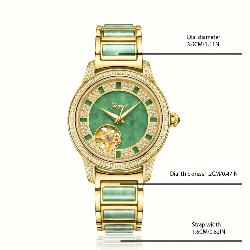 1pc Hollow Automatic Mechanical Watch With Rhinestone-studded, Fashionable Wristwatch