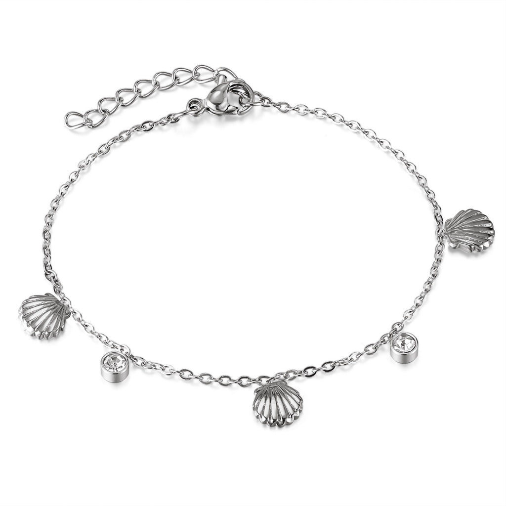 INS Style Ocean-Inspired Bracelet for Women – Stainless Steel Shell & Colorful Stone Charm, Minimalist Titanium Jewelry