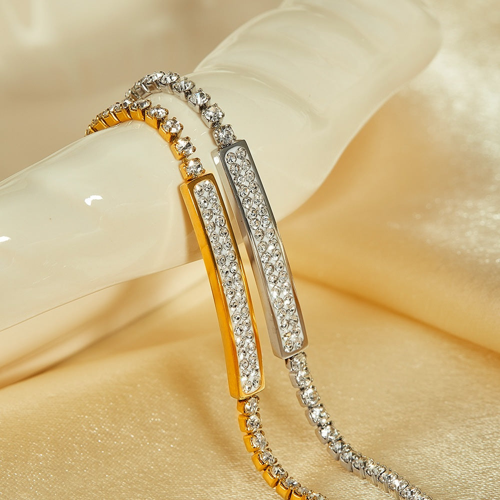 INS Style Dainty Stainless Steel Bracelet for Women – Minimalist Titanium Steel Jewelry with Sparkling Zircon