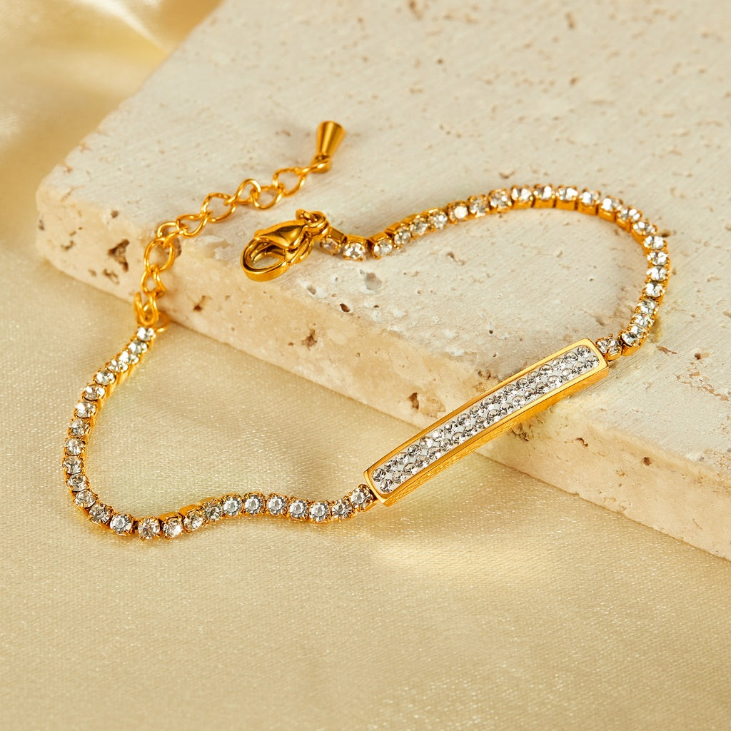 INS Style Dainty Stainless Steel Bracelet for Women – Minimalist Titanium Steel Jewelry with Sparkling Zircon