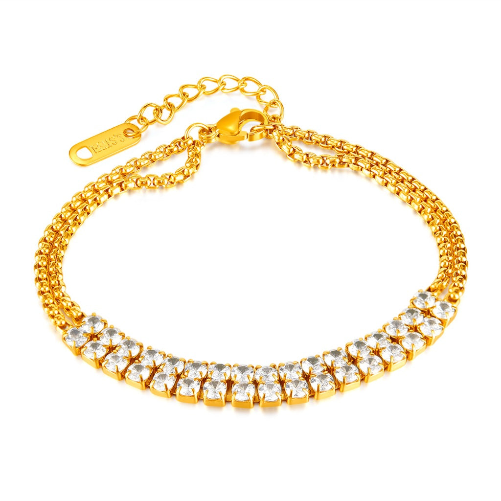 INS Style Dainty Stainless Steel Bracelet for Women – Minimalist Titanium Steel Jewelry with Sparkling Zircon
