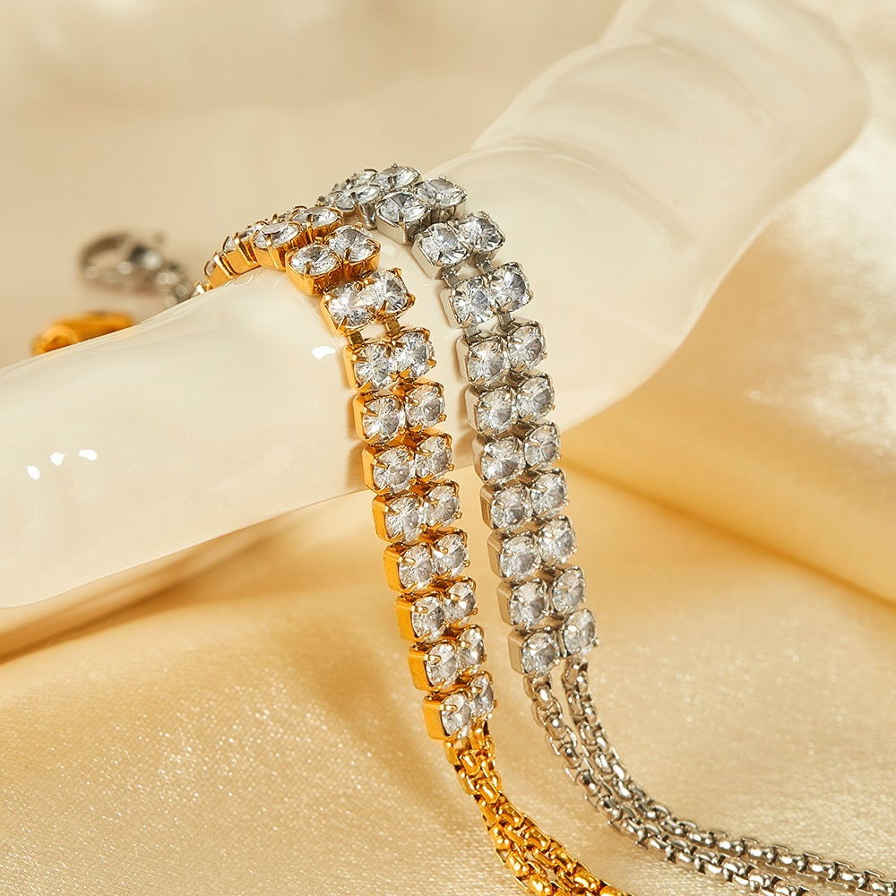 INS Style Dainty Stainless Steel Bracelet for Women – Minimalist Titanium Steel Jewelry with Sparkling Zircon