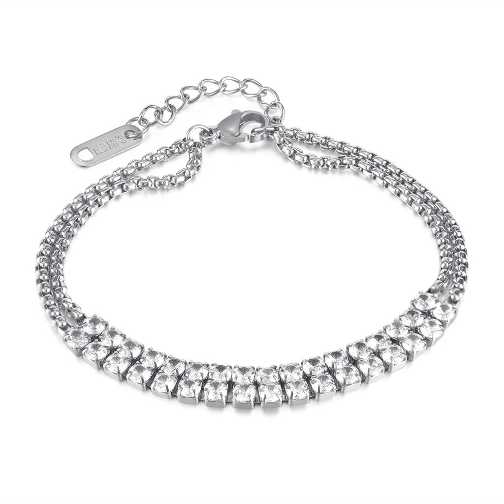 INS Style Dainty Stainless Steel Bracelet for Women – Minimalist Titanium Steel Jewelry with Sparkling Zircon