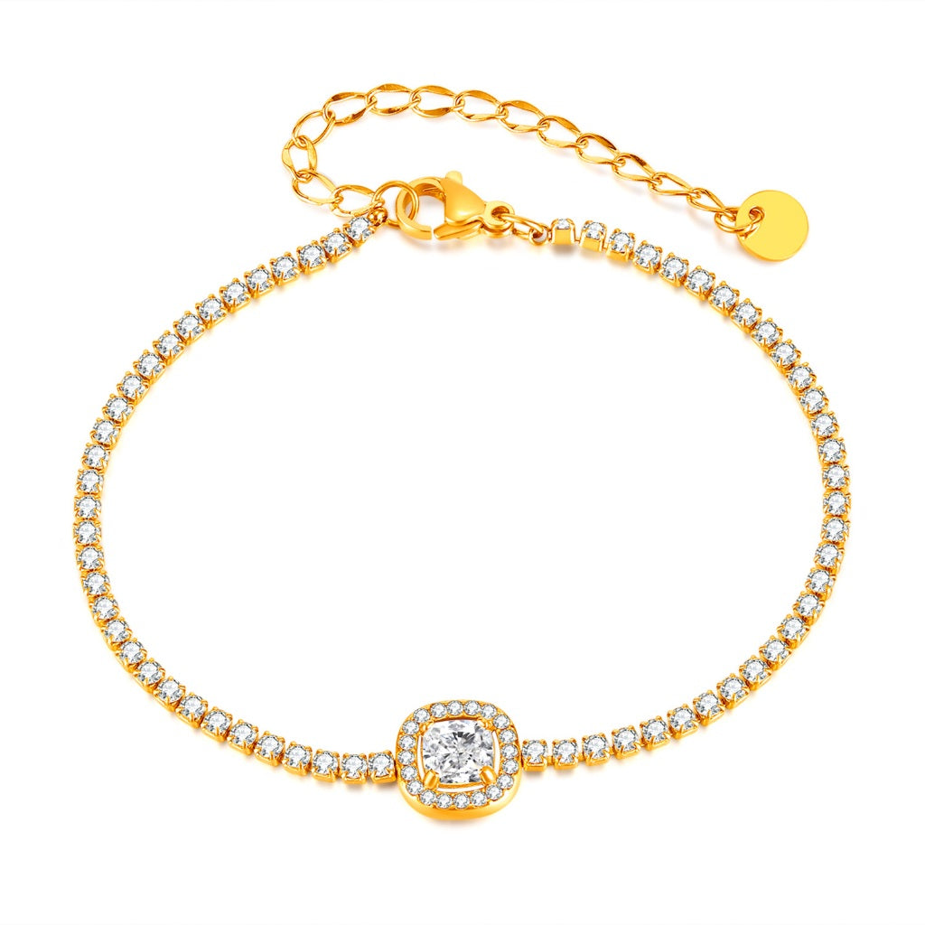 INS Style Dainty Stainless Steel Bracelet for Women – Minimalist Titanium Steel Jewelry with Sparkling Zircon