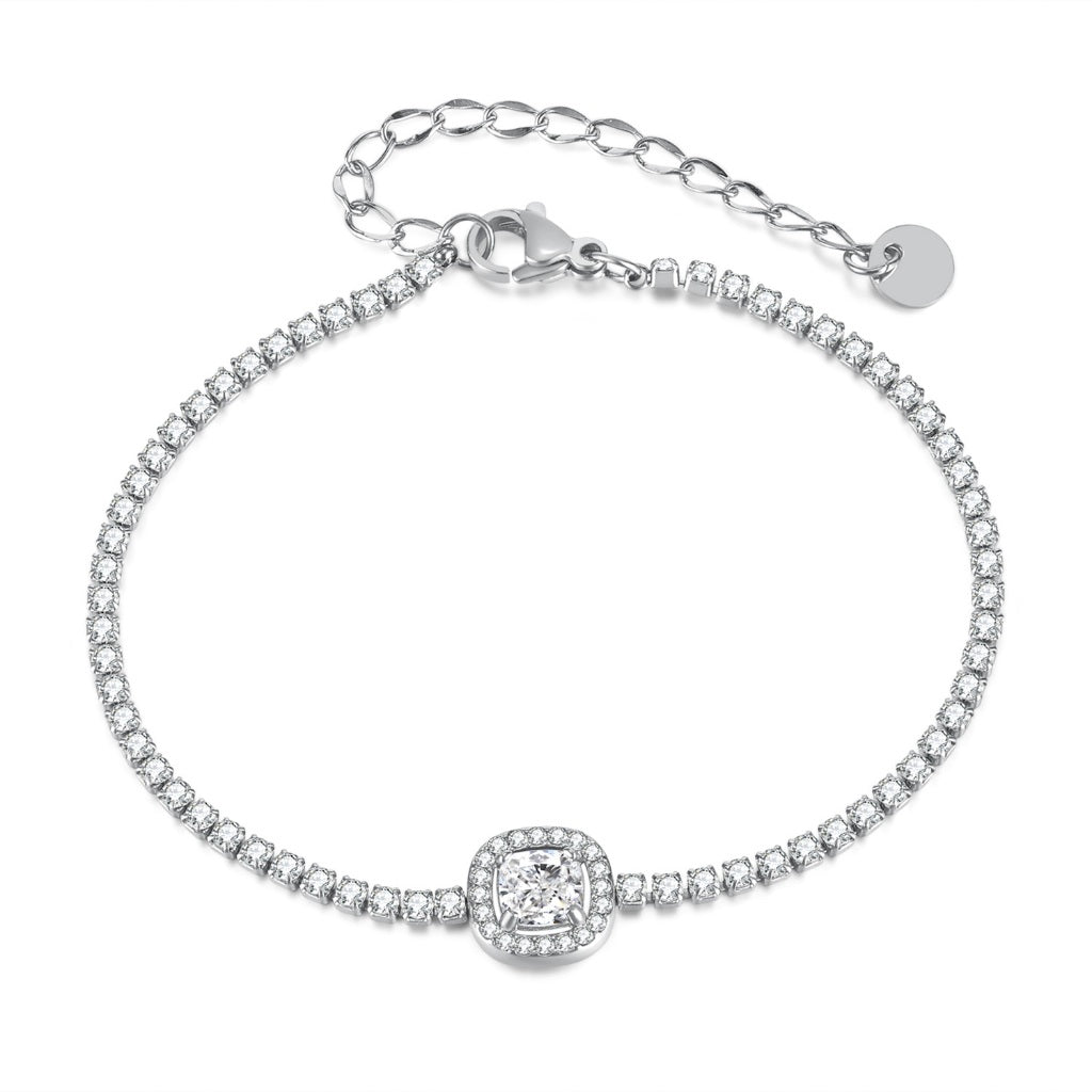 INS Style Dainty Stainless Steel Bracelet for Women – Minimalist Titanium Steel Jewelry with Sparkling Zircon