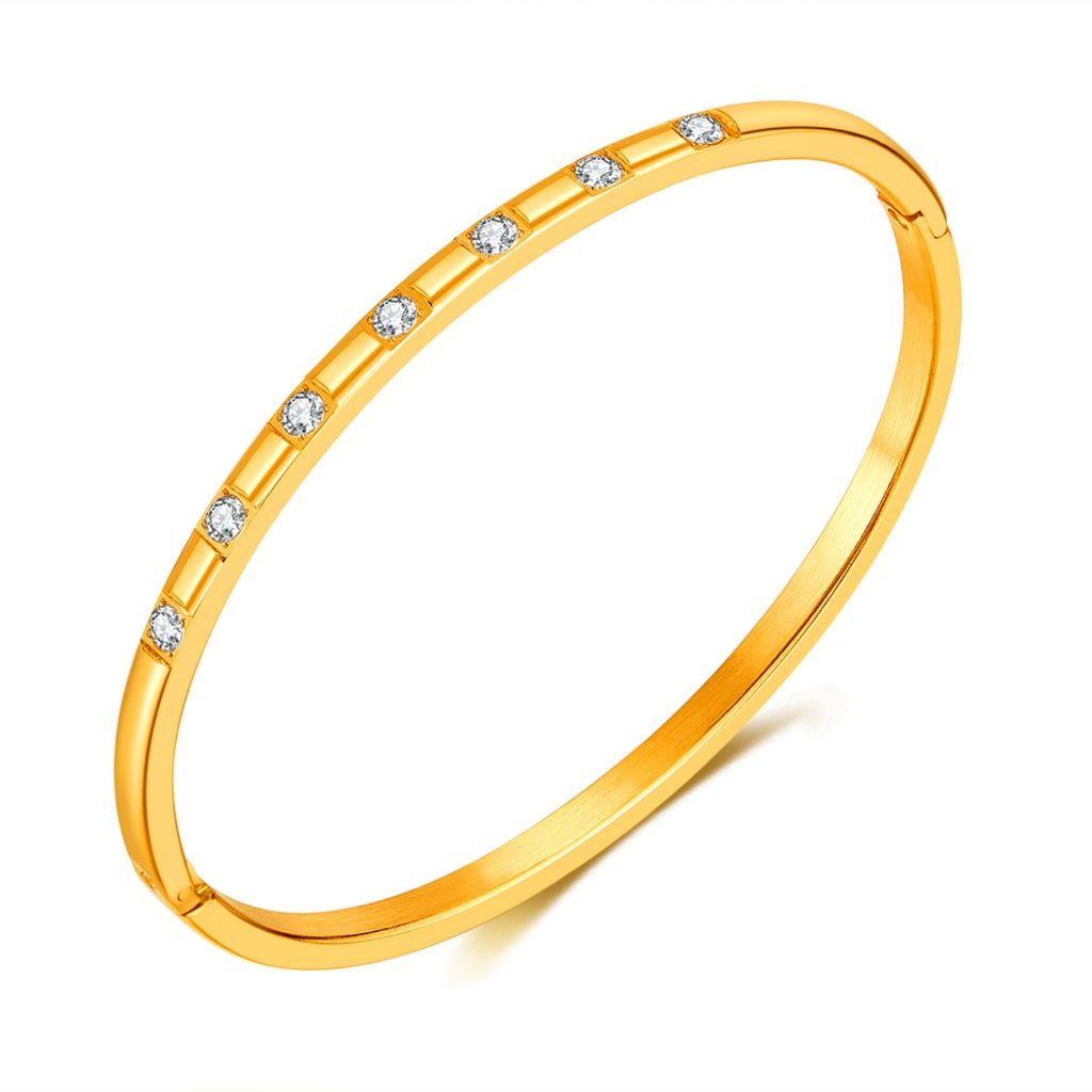 INS Style Zircon Cuff Bracelet for Women – Minimalist Titanium Steel Bangle, Small-Batch Chic Stainless Steel Jewelry