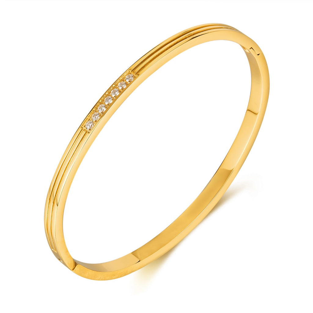 INS Style Zircon Cuff Bracelet for Women – Minimalist Titanium Steel Bangle, Small-Batch Chic Stainless Steel Jewelry