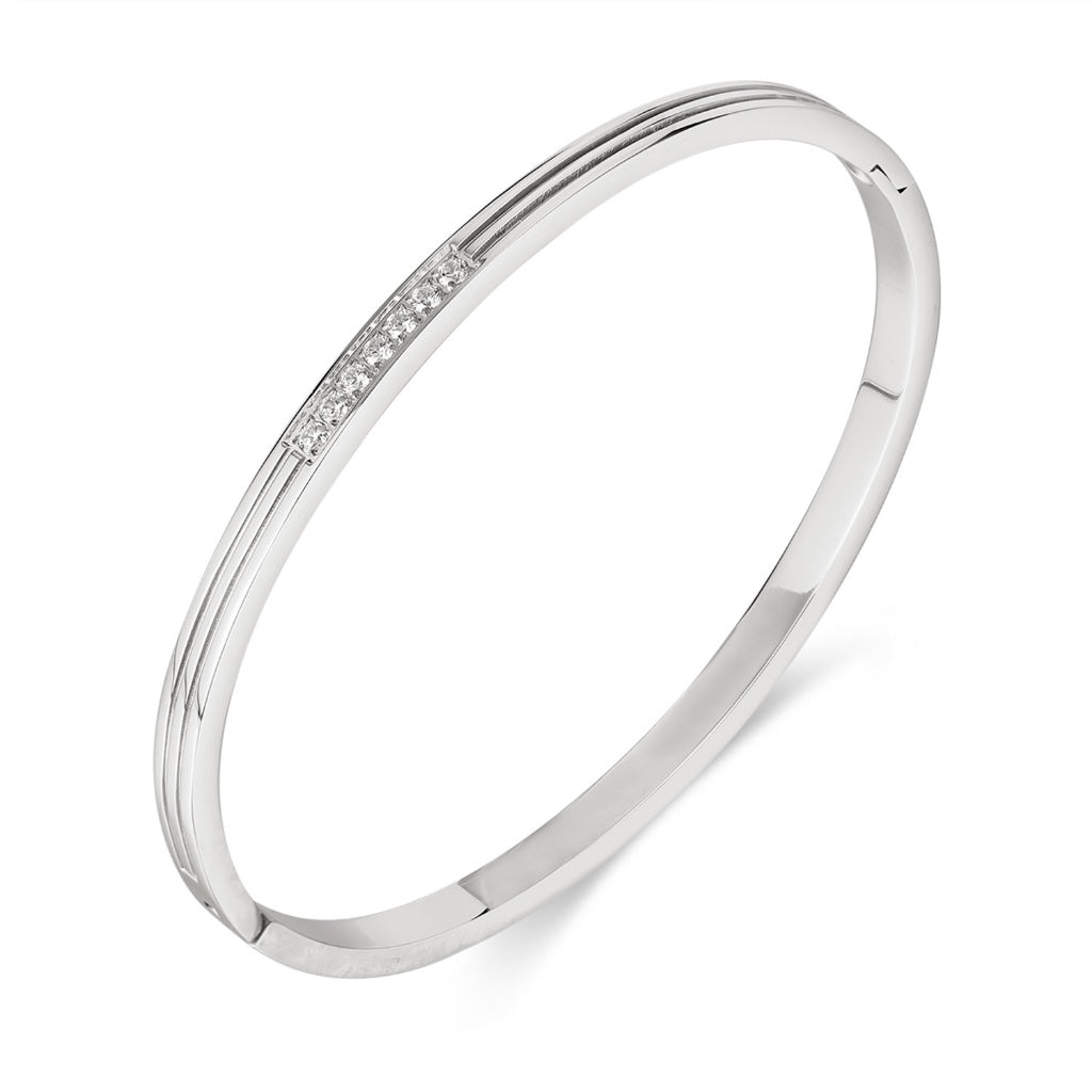 INS Style Zircon Cuff Bracelet for Women – Minimalist Titanium Steel Bangle, Small-Batch Chic Stainless Steel Jewelry