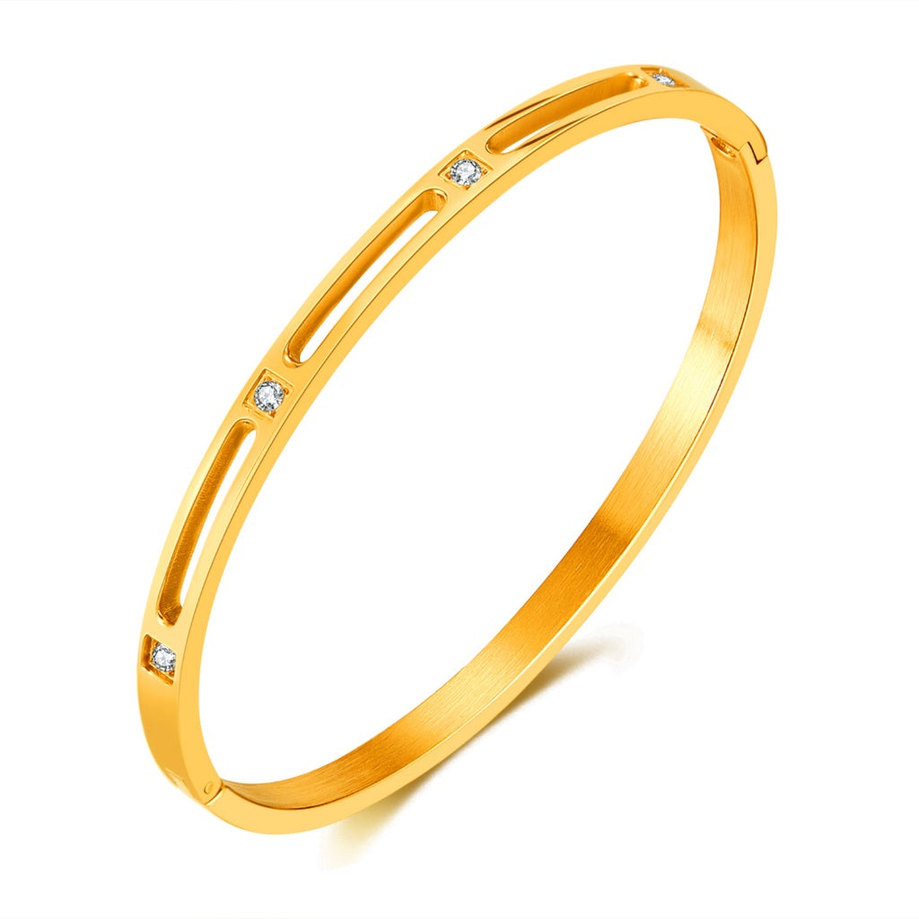 INS Style Zircon Cuff Bracelet for Women – Minimalist Titanium Steel Bangle, Small-Batch Chic Stainless Steel Jewelry