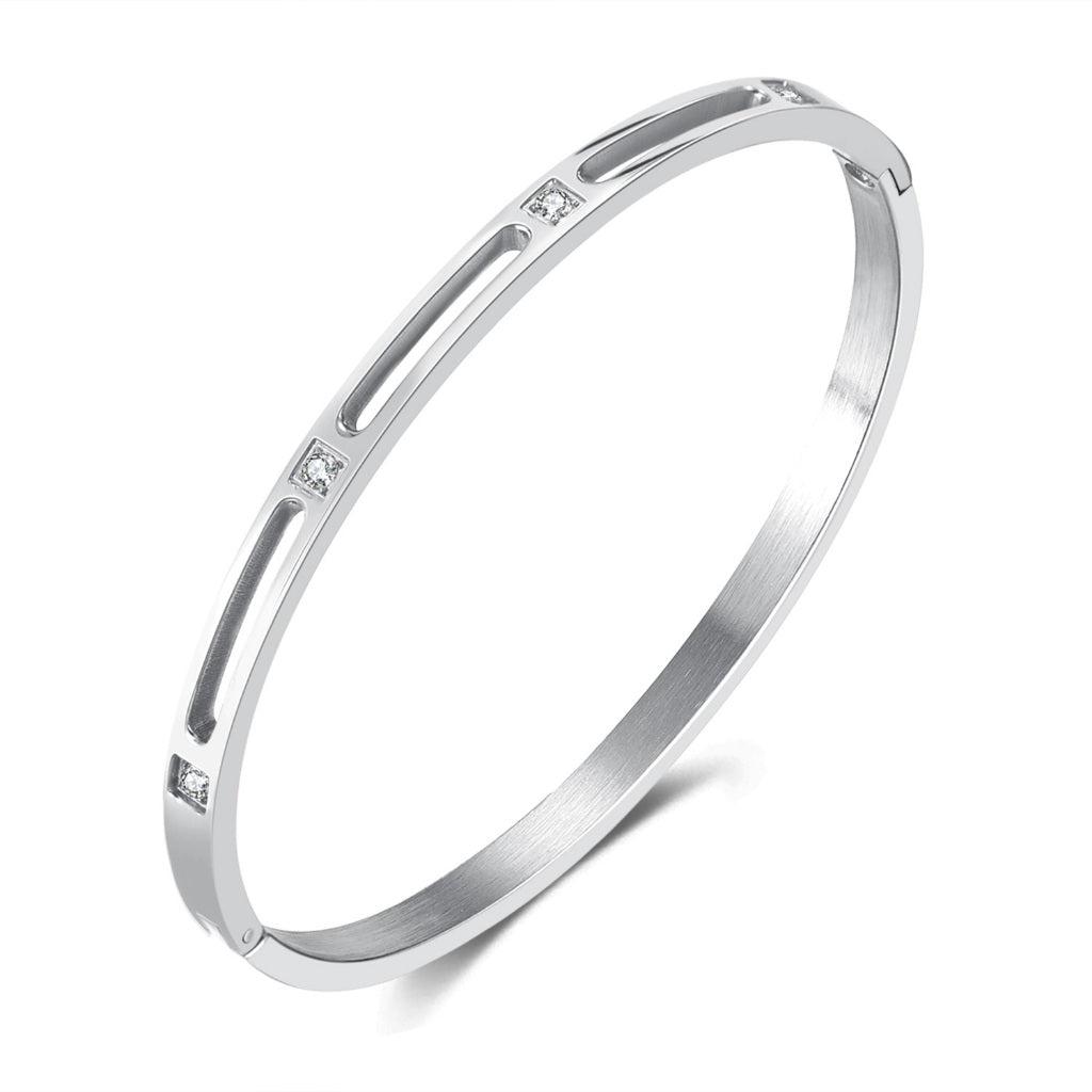 INS Style Zircon Cuff Bracelet for Women – Minimalist Titanium Steel Bangle, Small-Batch Chic Stainless Steel Jewelry