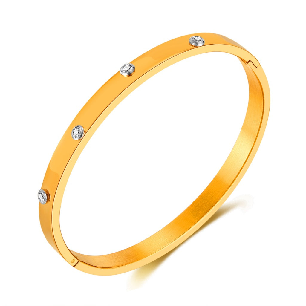 INS Style Zircon Cuff Bracelet for Women – Minimalist Titanium Steel Bangle, Small-Batch Chic Stainless Steel Jewelry