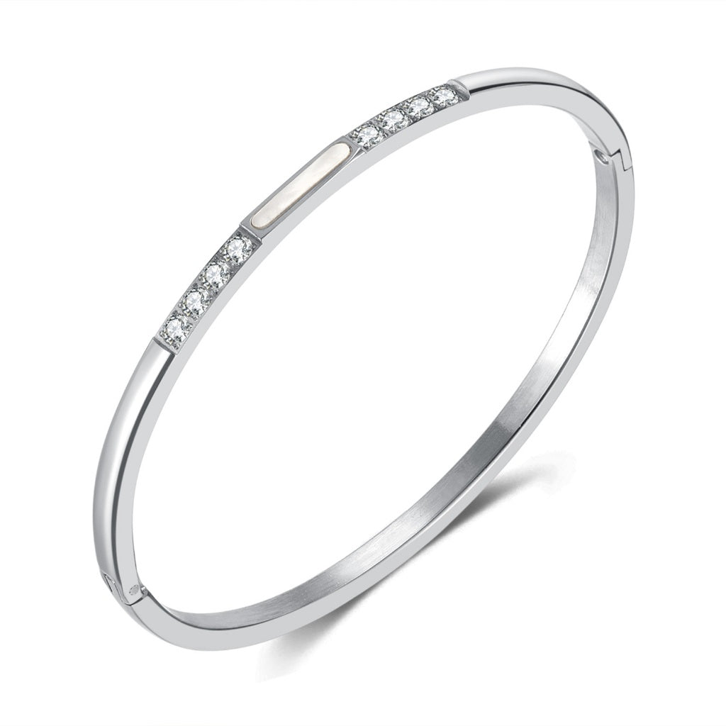 INS Style Zircon Cuff Bracelet for Women – Minimalist Titanium Steel Bangle, Small-Batch Chic Stainless Steel Jewelry