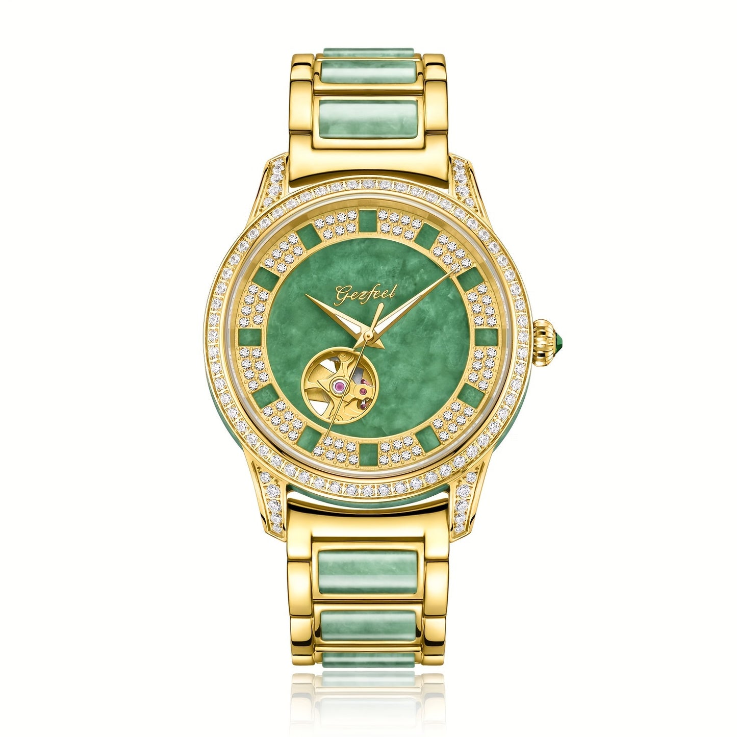 1pc Hollow Automatic Mechanical Watch With Rhinestone-studded, Fashionable Wristwatch
