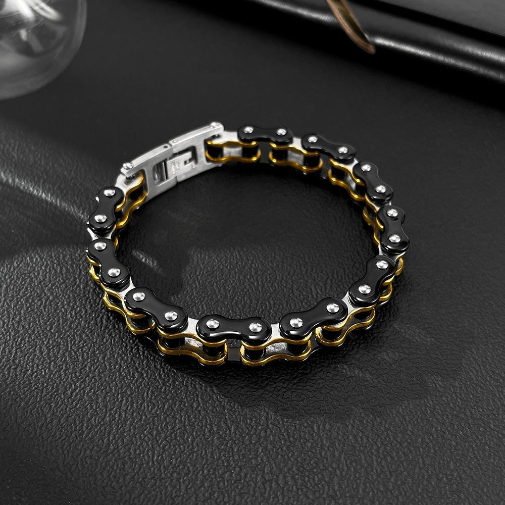 Men’s Stainless Steel Bike Chain Bracelet – Hip-Hop Style Motorcycle Link Jewelry – Trendy Biker Wristband