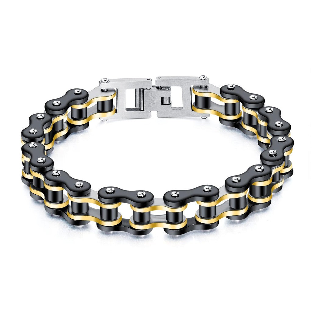 Men’s Stainless Steel Bike Chain Bracelet – Hip-Hop Style Motorcycle Link Jewelry – Trendy Biker Wristband