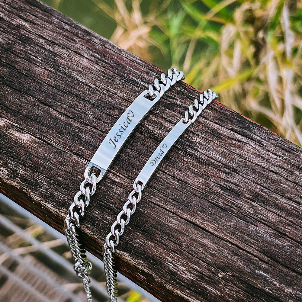 Engraved Stainless Steel Couple Bracelet