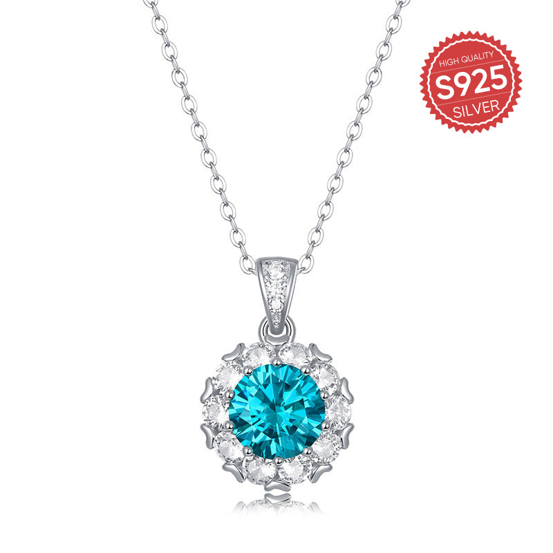 S925 Silver Mossan Stone Light Luxury Blue Necklace Jewelry