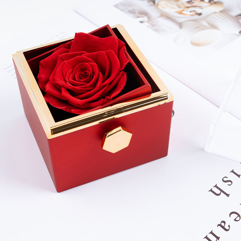 New Classic Red Heart-shaped Ring Bracelet Necklace Exquisite Luxury Charm Jewelry fit Festival Gifts with Rotate Real Rose Jewelry Gift Box