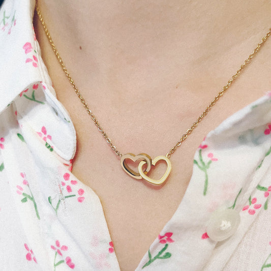 Personalized Engraved Name Double Hearts Necklace