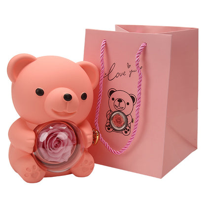 Preserved Rose Teddy Bear Jewelry Storage Gift Box