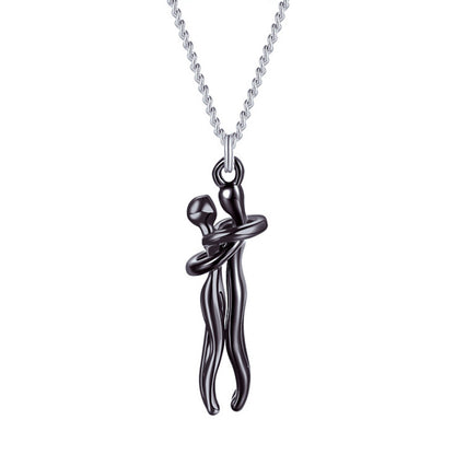 Lover Hug Necklace Black and Silver Color Stainless Steel Metal Necklace