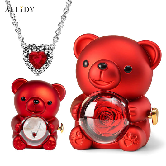 Hot Selling Heart-shaped Luxury Necklace and Rose Teddy Bear Fashionable Exquisite Festival Jewelry Gifts Set