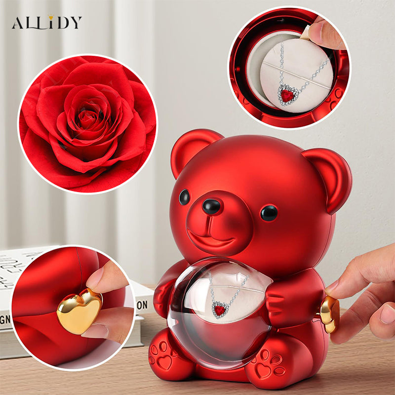 Hot Selling Heart-shaped Luxury Necklace and Rose Teddy Bear Fashionable Exquisite Festival Jewelry Gifts Set