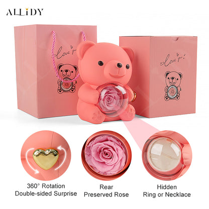 Preserved Rose Teddy Bear Jewelry Storage Gift Box