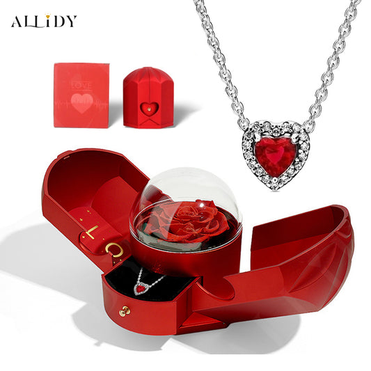 Heart-Shaped Heart Necklace Lover's Holiday Gift Jewelry with Eternal Rose Jewelry Gift Box